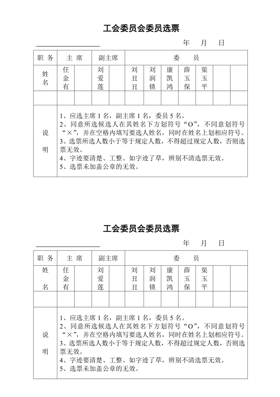 工会委员会委员选票_第1页