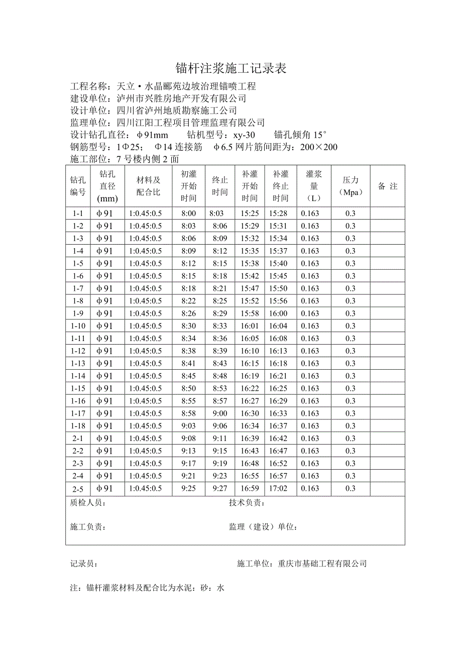 锚杆注浆施工记录表_第3页