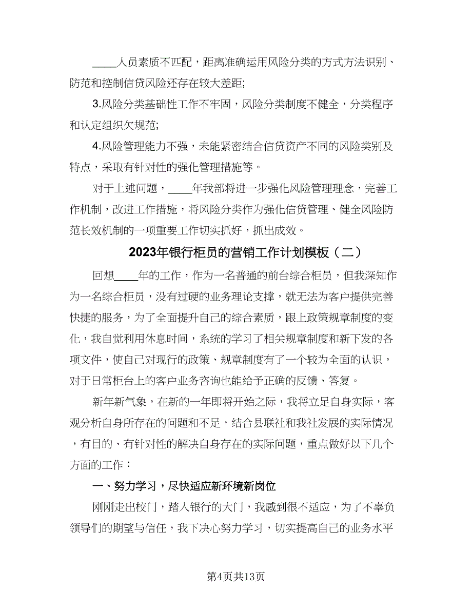 2023年银行柜员的营销工作计划模板（5篇）_第4页