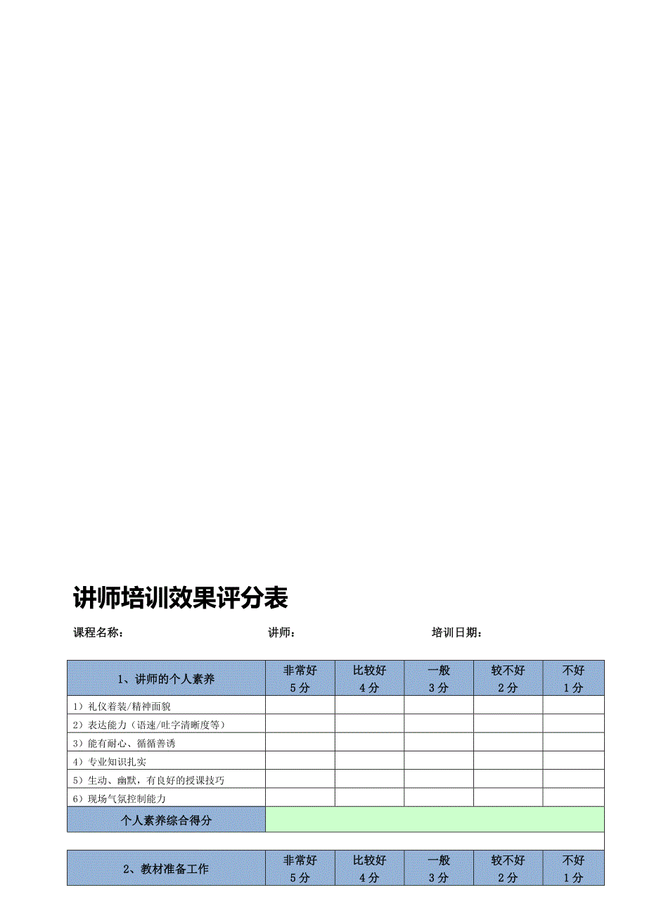 讲师培训效果评分表_第1页