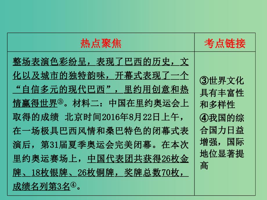 中考政治试题研究 第3部分 热点专题研究 专题5 扬威里约赛场,弘扬奥运精神精讲课件.ppt_第4页