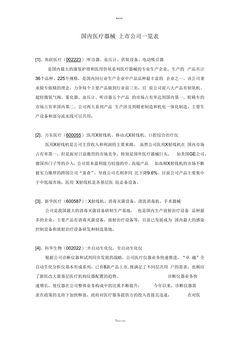 国内医疗器械上市公司一览表_第1页