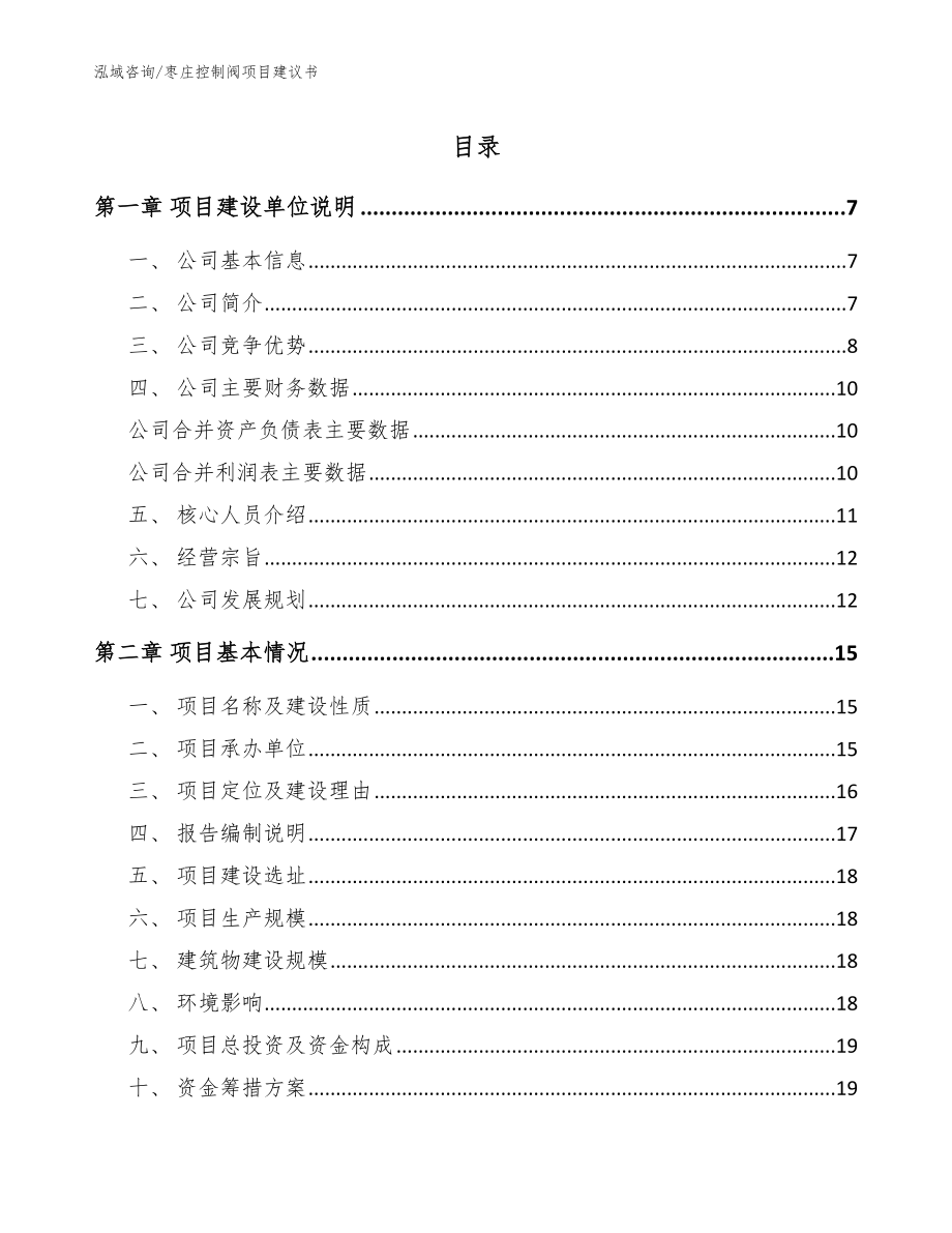 枣庄控制阀项目建议书_范文模板_第1页