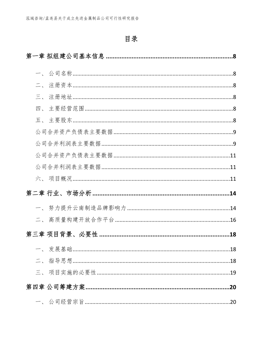 孟连县关于成立先进金属制品公司可行性研究报告（模板范文）_第2页