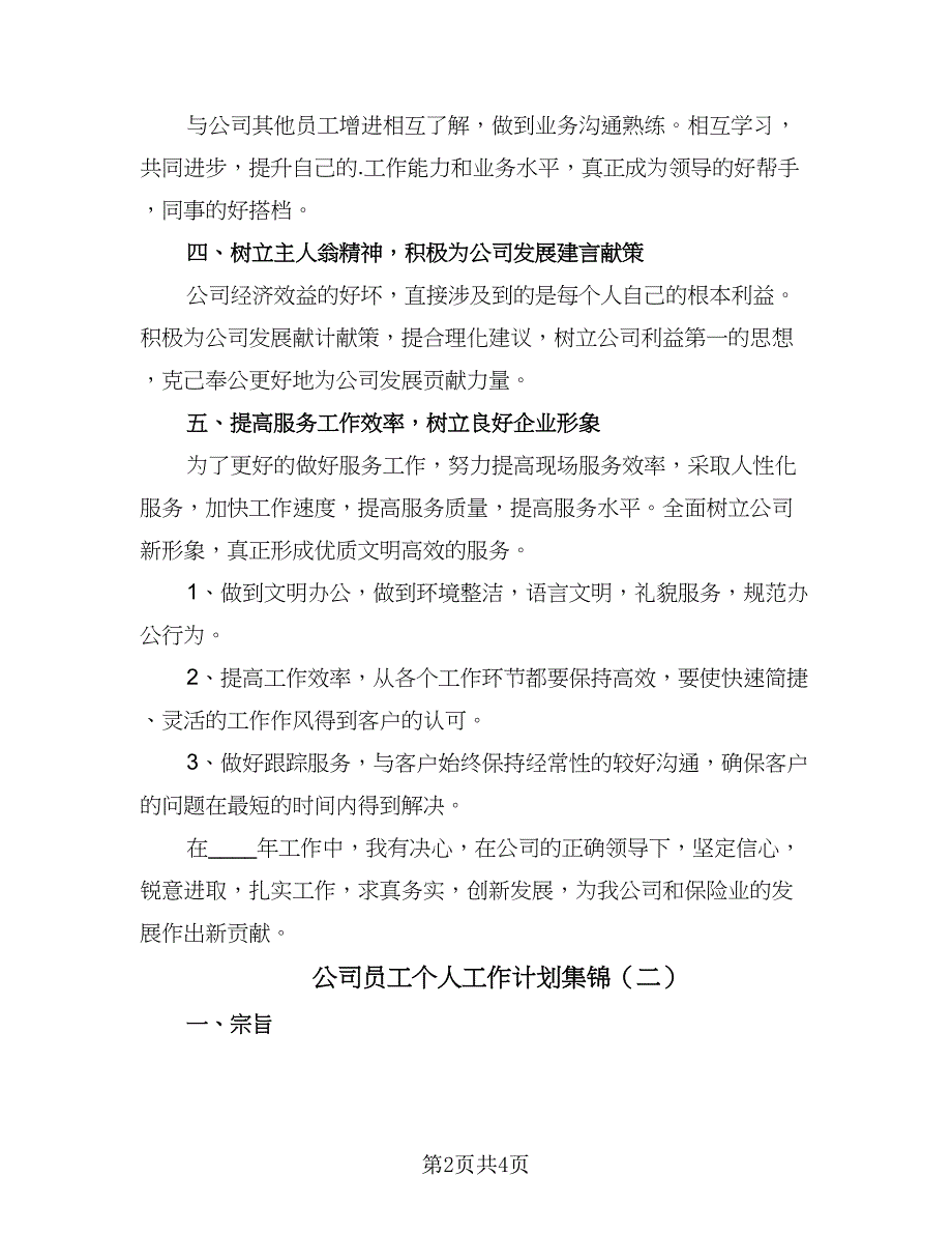 公司员工个人工作计划集锦（2篇）.doc_第2页