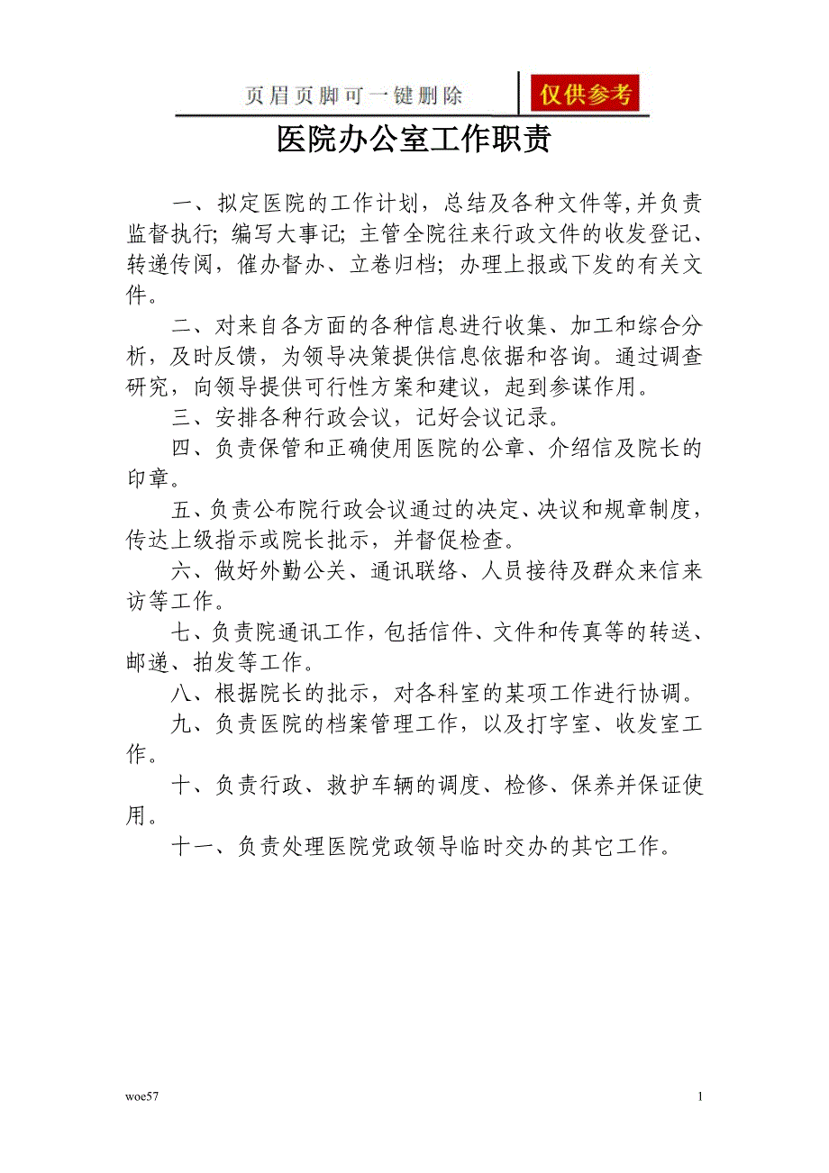 医院办公室工作职责优质材料_第1页