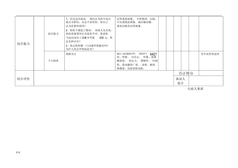 中高层的管理人员面试要素与评价评分表_第3页