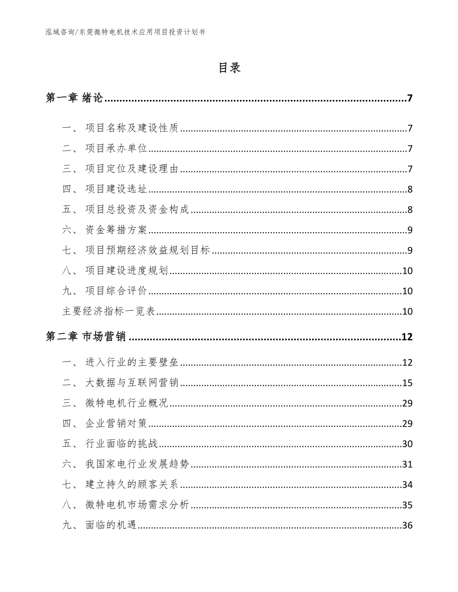 东莞微特电机技术应用项目投资计划书模板_第1页