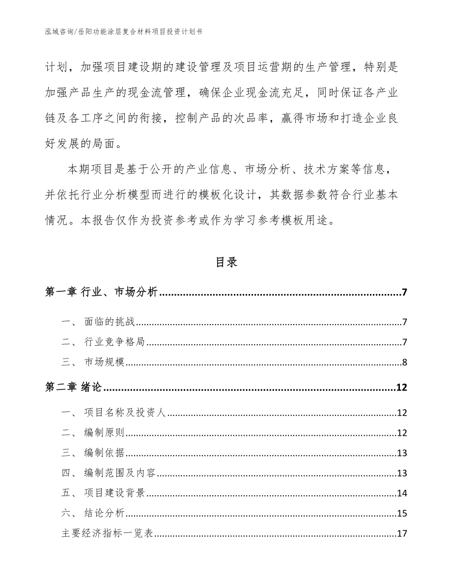 岳阳功能涂层复合材料项目投资计划书（模板参考）_第2页