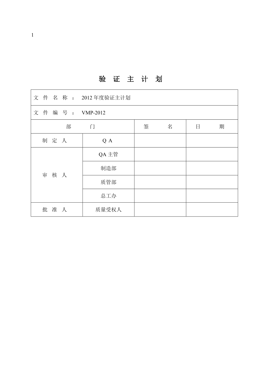 制药企业验证总计划模版_第1页