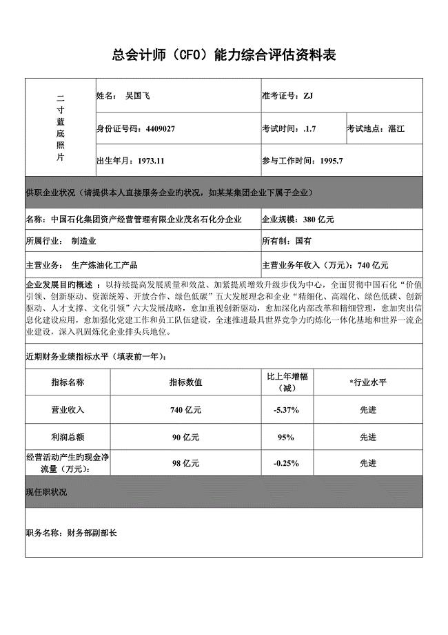 吴国飞能力综合评估表格