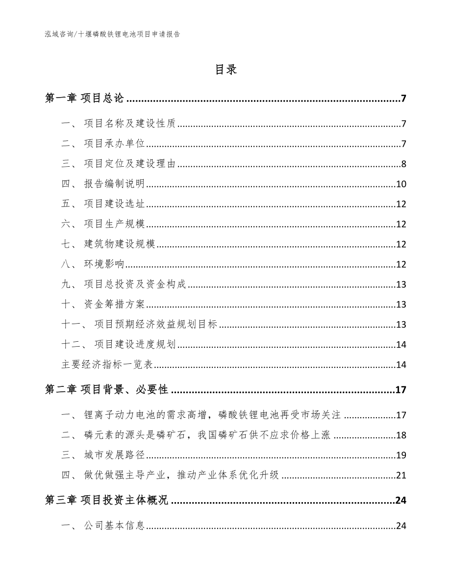 十堰磷酸铁锂电池项目申请报告_范文模板_第1页