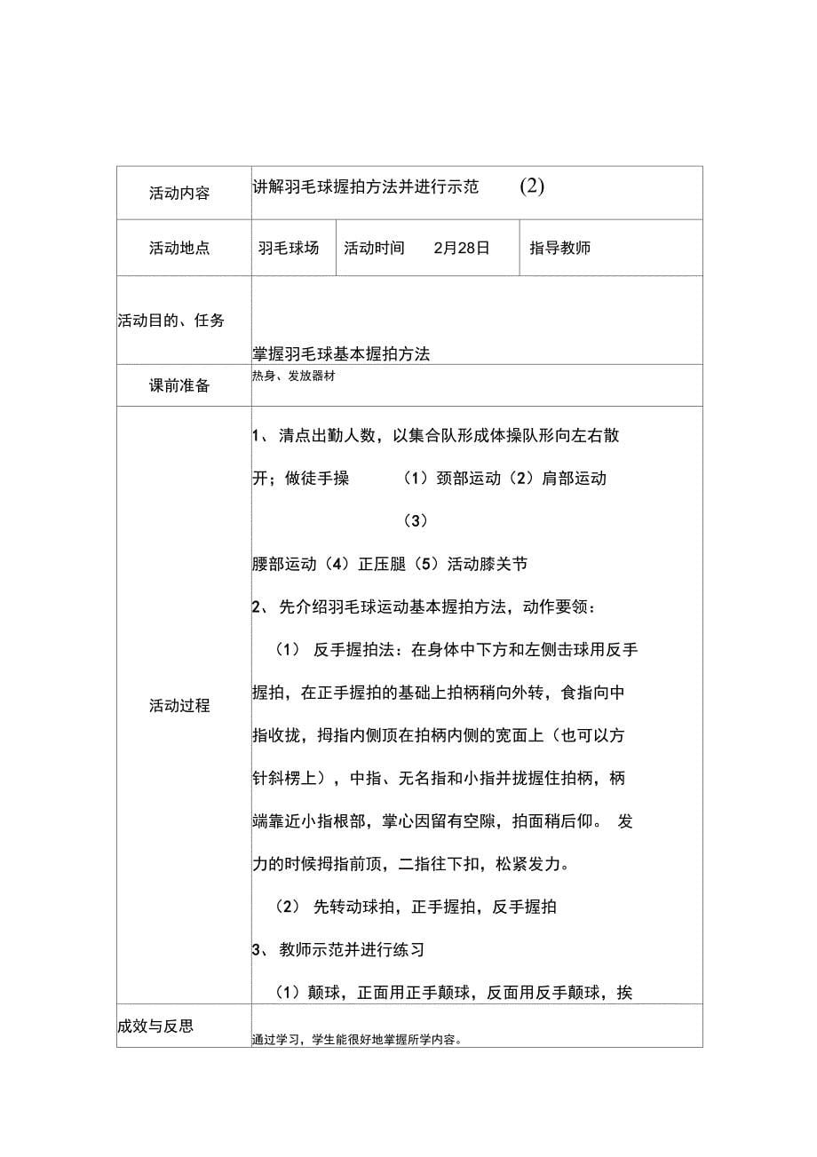 羽毛球小组活动记录表_第5页