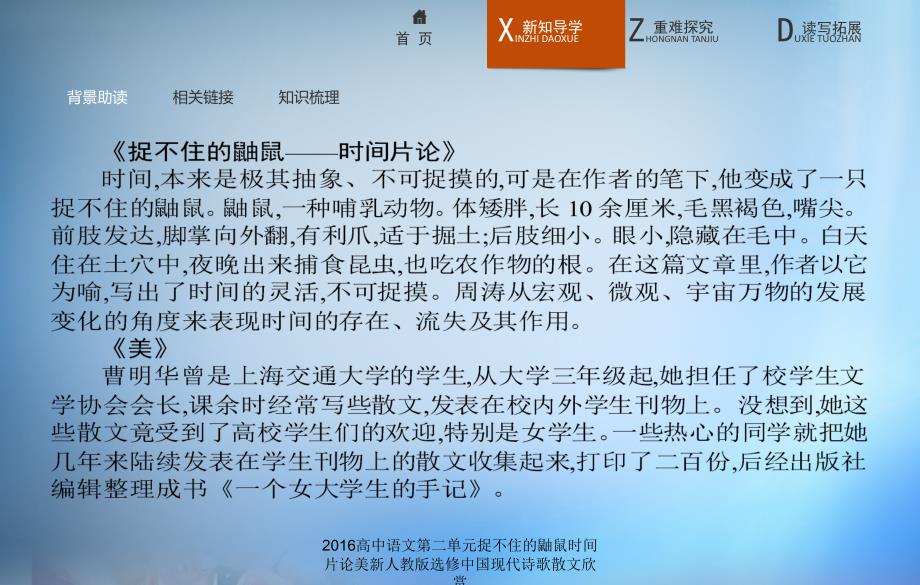 高中语文第二单元捉不住的鼬鼠时间片论美新人教版选修中国现代诗歌散文欣赏课件_第3页