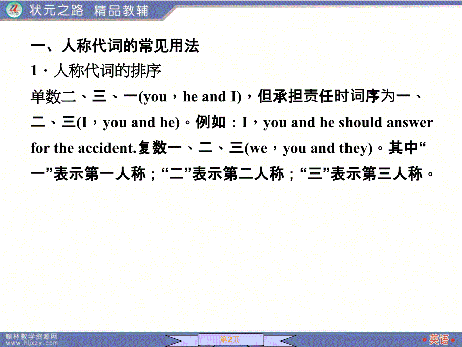 2011状元之路北师大英语第一轮复习-专题03代词.ppt_第2页