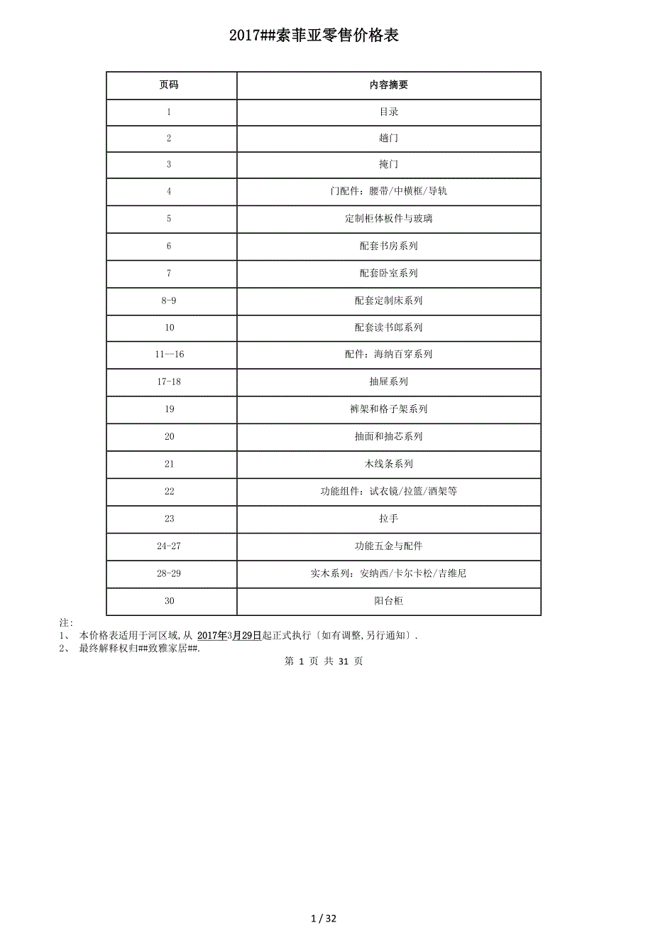 2017年索菲亚价格表(终版)_第1页