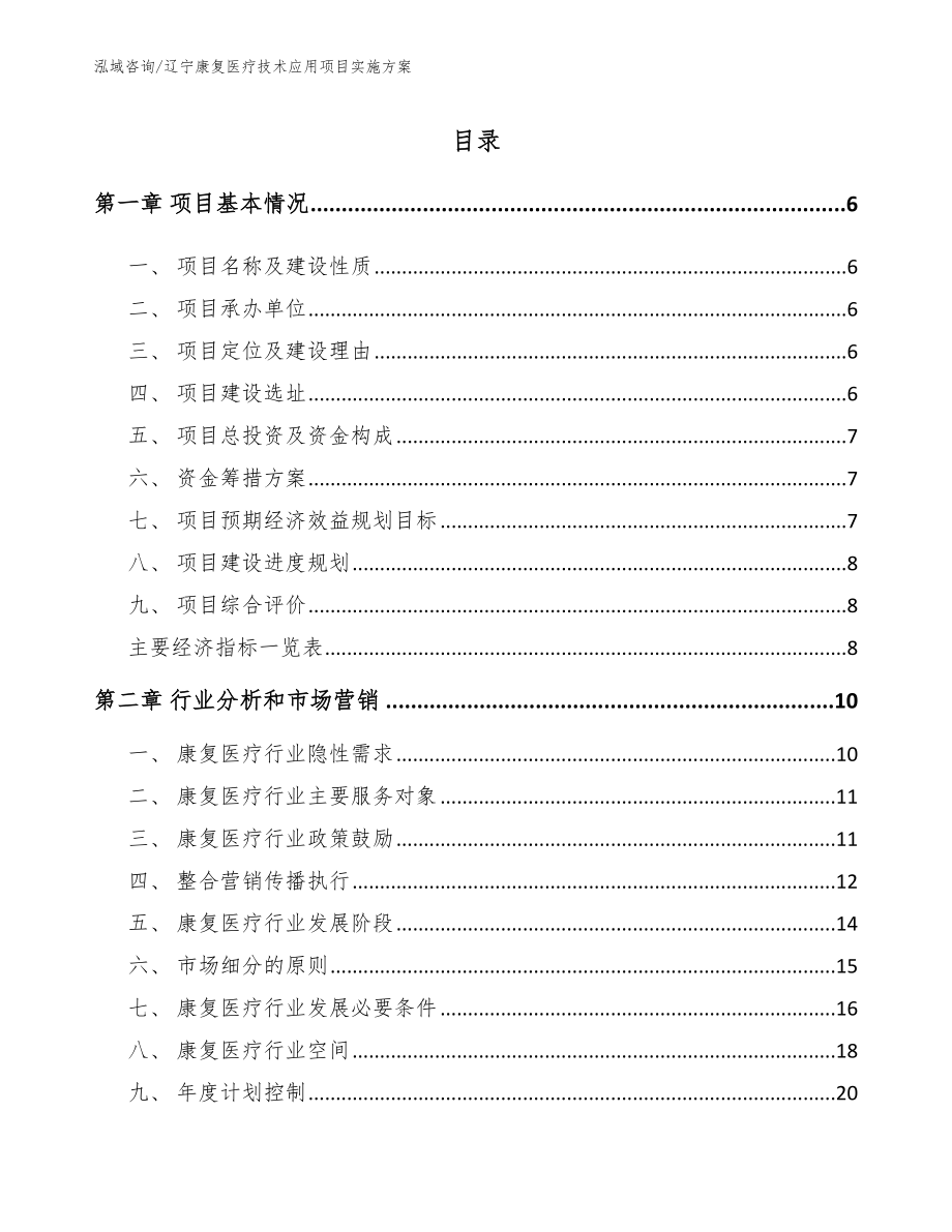 辽宁康复医疗技术应用项目实施方案模板参考_第1页