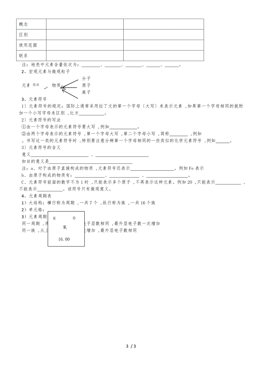 20182019学年度人教版九年级上册化学第三单元物质构成的奥秘基础知识点练习_第3页