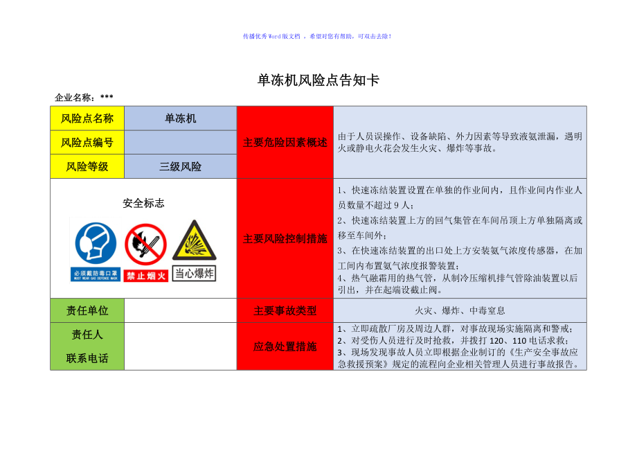 企业危险源辨识风险点告知卡Word版_第1页