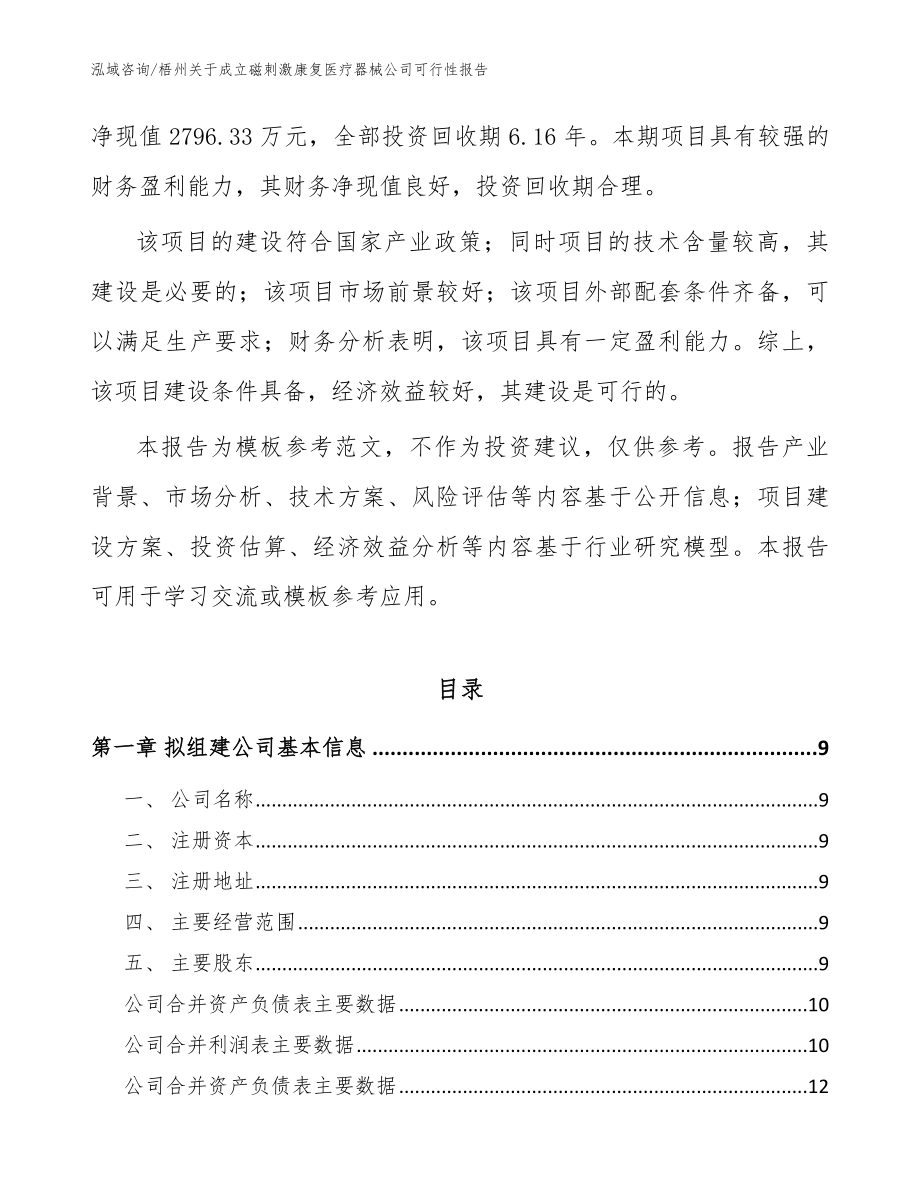 梧州关于成立磁刺激康复医疗器械公司可行性报告【模板】_第3页