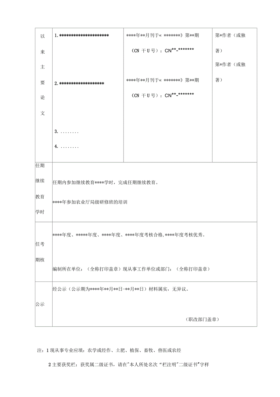 申报农业技术高级职务任职资格简明表_第4页