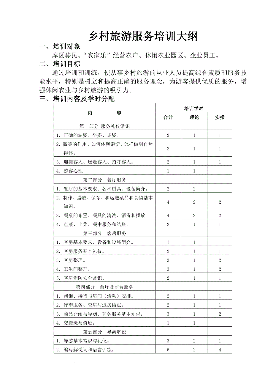 乡村旅游服务培训大纲.doc_第1页