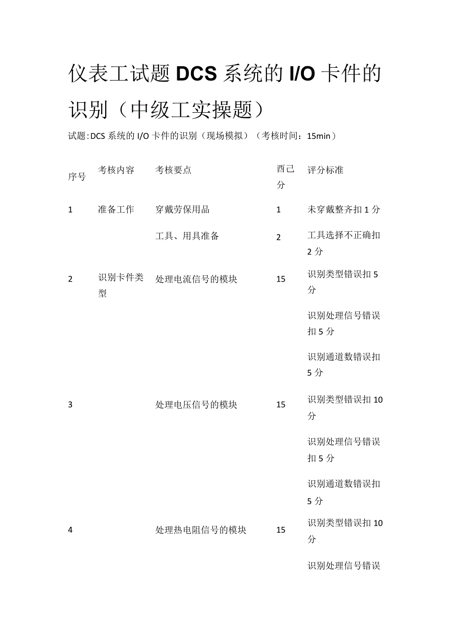 仪表工试题 DCS系统的I O卡件的识别（中级工实操题）_第1页