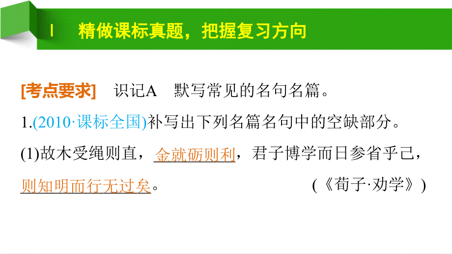 高考语文大一轮总复习 古代诗文阅读 第3章 名句名篇的识记与默写课件 新人教版_第3页