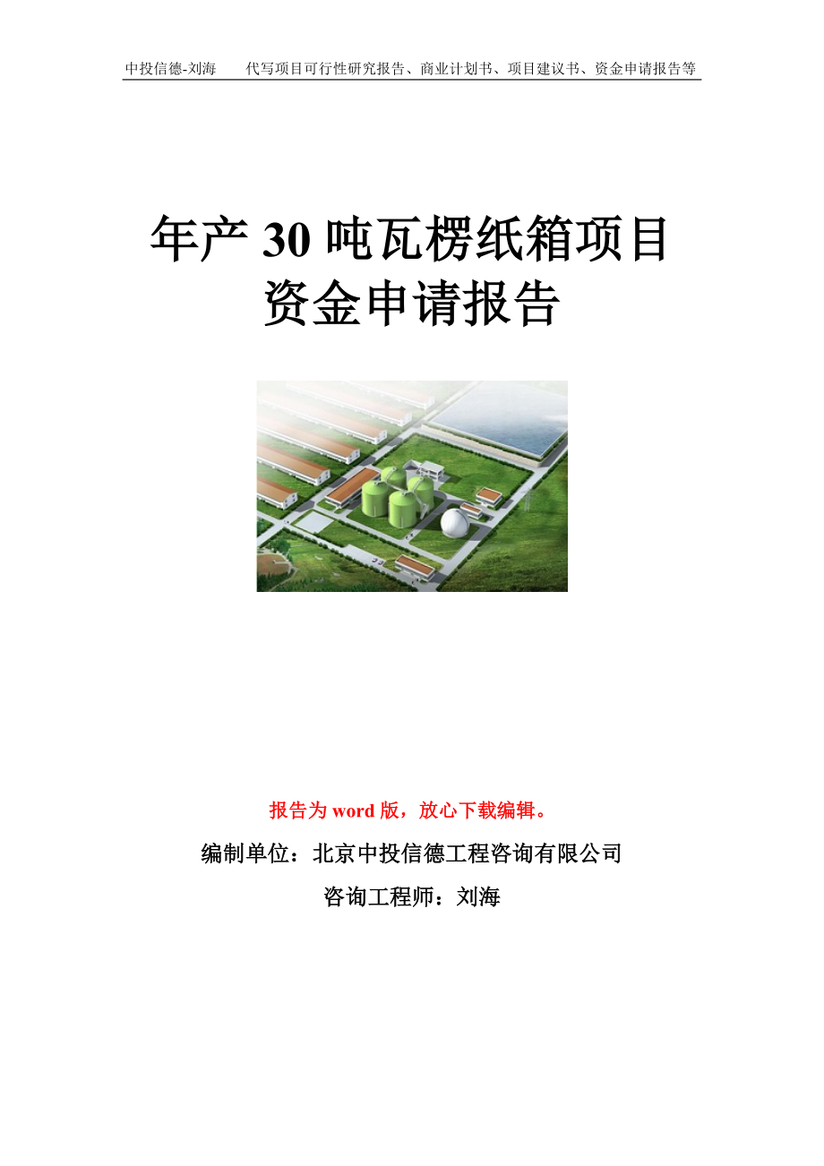 年产30吨瓦楞纸箱项目资金申请报告模板_第1页