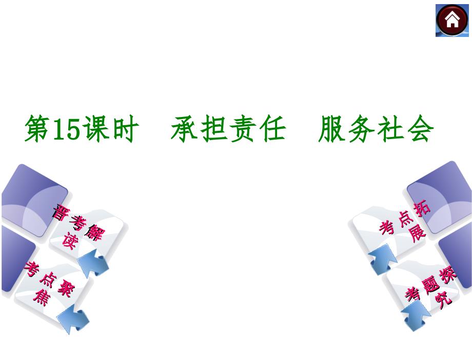 【中考复习方案】2015年中考政治（人教&amp;amp#183;山西）总复习课件（晋考解读+考点聚焦+考点拓展+考题探究）第15课时　承担责任　服务社会（共29张PPT）_第1页