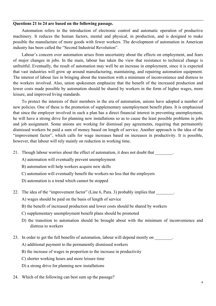 1990年1月大学英语六级(CET-6)真题试卷_第4页