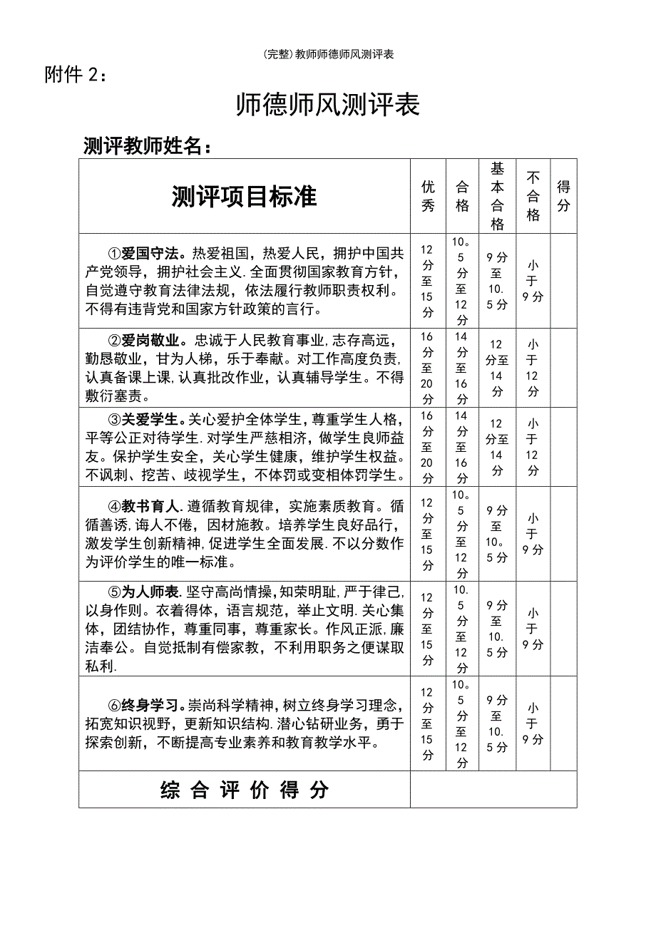 (最新整理)教师师德师风测评表_第2页