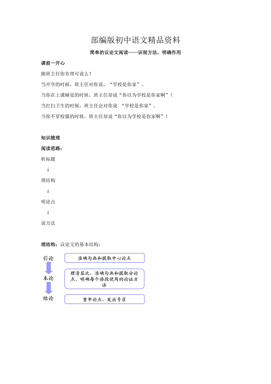 精品人教版八年级语文上册：简单议论文阅读识别方法明确作用名师讲义含答案_第1页
