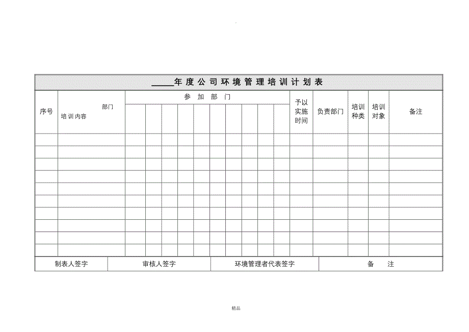 管理精品公司环境管理培训计划表_第1页