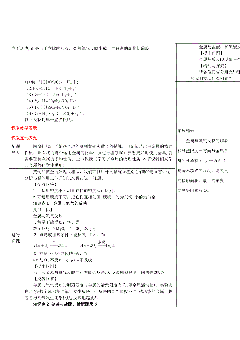 九年级化学第二学期--金属-6.2.1-金属与氧气、稀酸的反应导学案-(新版)粤教版_第2页