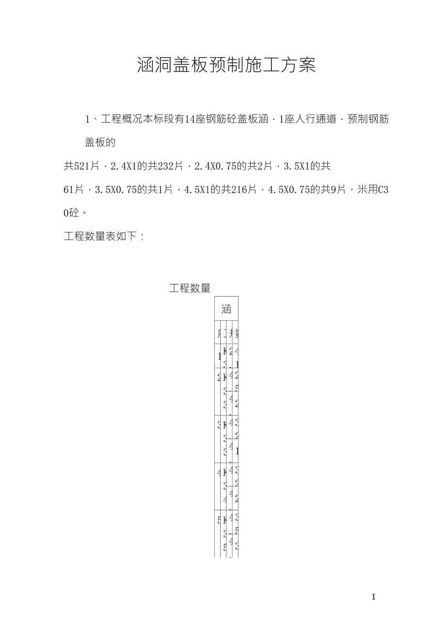 涵洞盖板预制施工方案_第1页