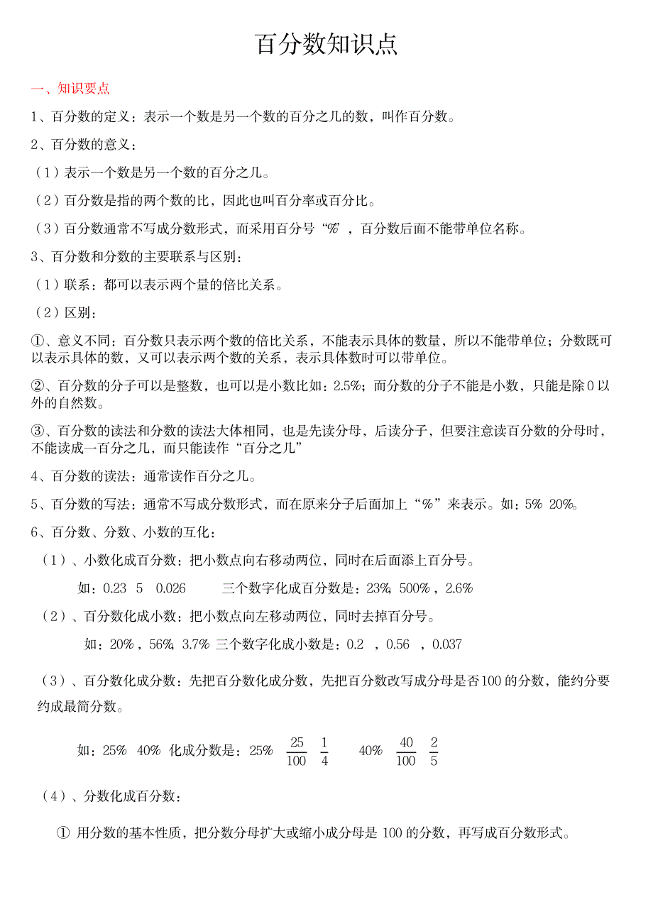 2023年苏教版六年级上册百分数知识点归纳总结_第1页