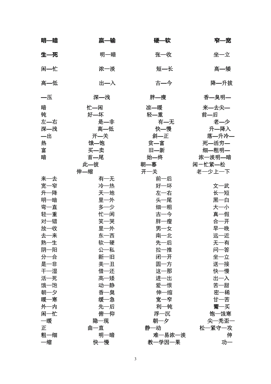 小学语文反义词大全_第3页