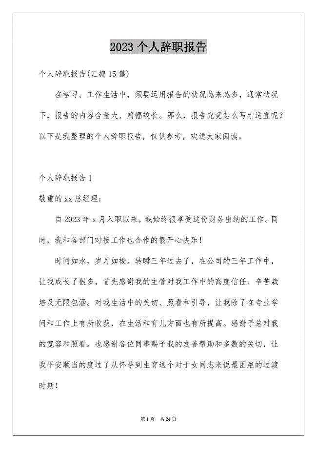 2023年个人辞职报告101.docx