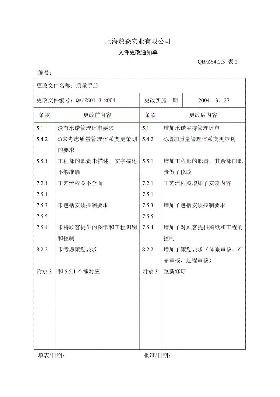文件更改通知单（质量手册）_第1页