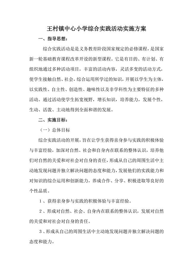 中心小学综合实践活动实施方案