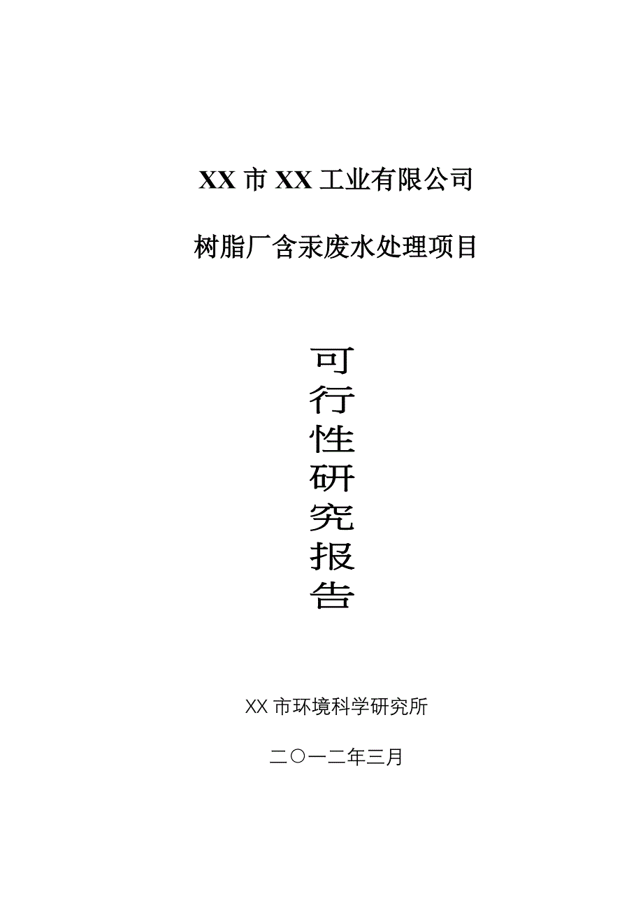 树脂厂含汞废水处理项目可行性研究报告_第1页