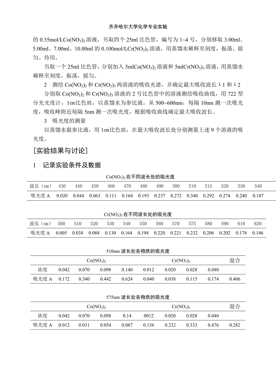 实验四光度法测定硝酸钴和硝酸铬有色混合溶液的组成 (2).doc_第3页