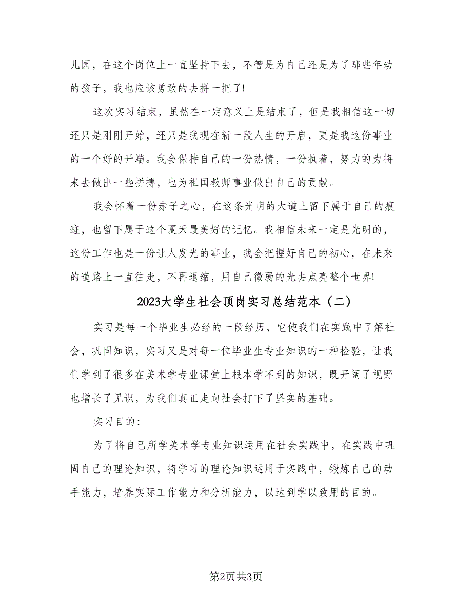 2023大学生社会顶岗实习总结范本（2篇）.doc_第2页