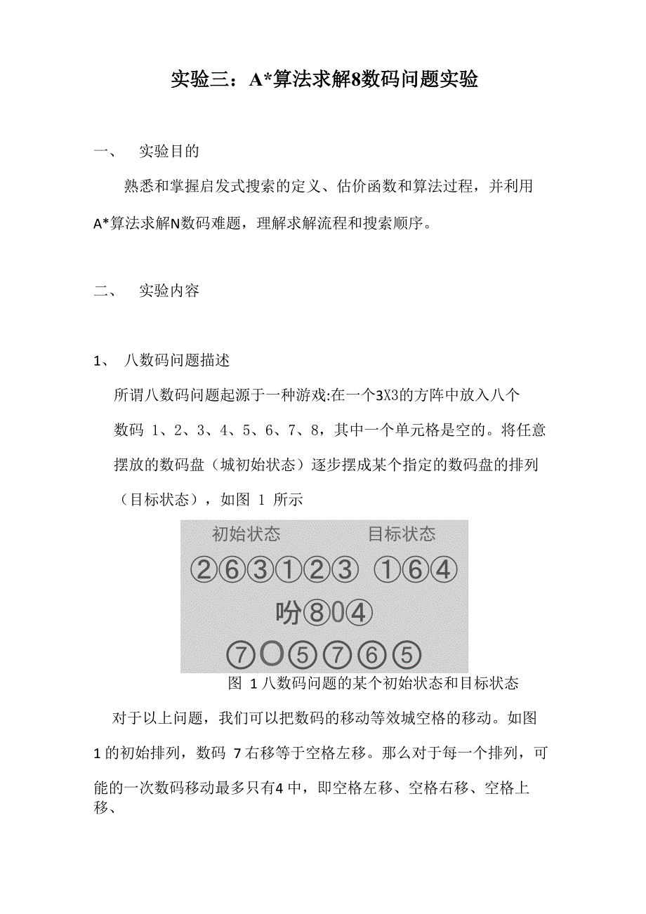 某实验三：A星算法求解8数码问的题目某实验_第1页