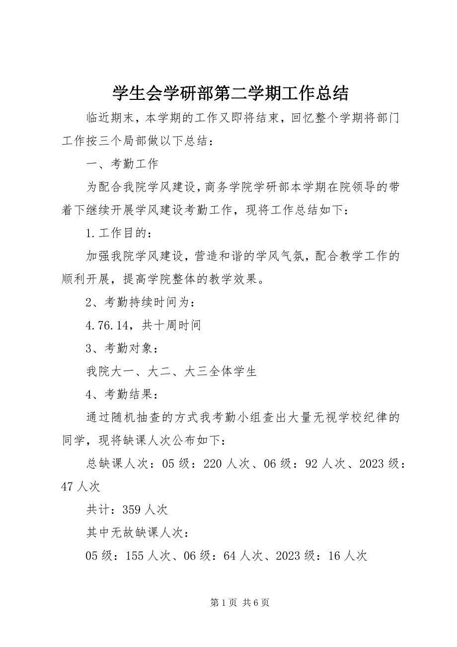 2023年学生会学研部第二学期工作总结.docx_第1页