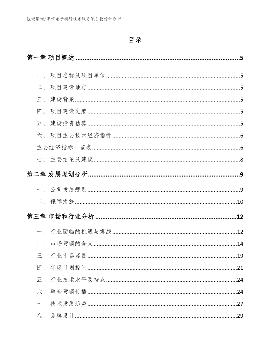 阳江电子树脂技术服务项目投资计划书_参考模板_第1页