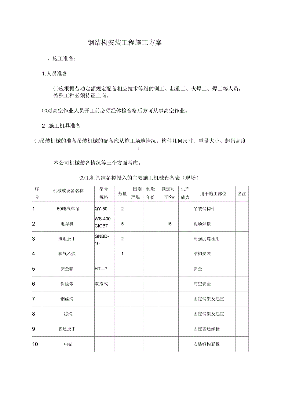 钢结构安装工程施工方案_第1页