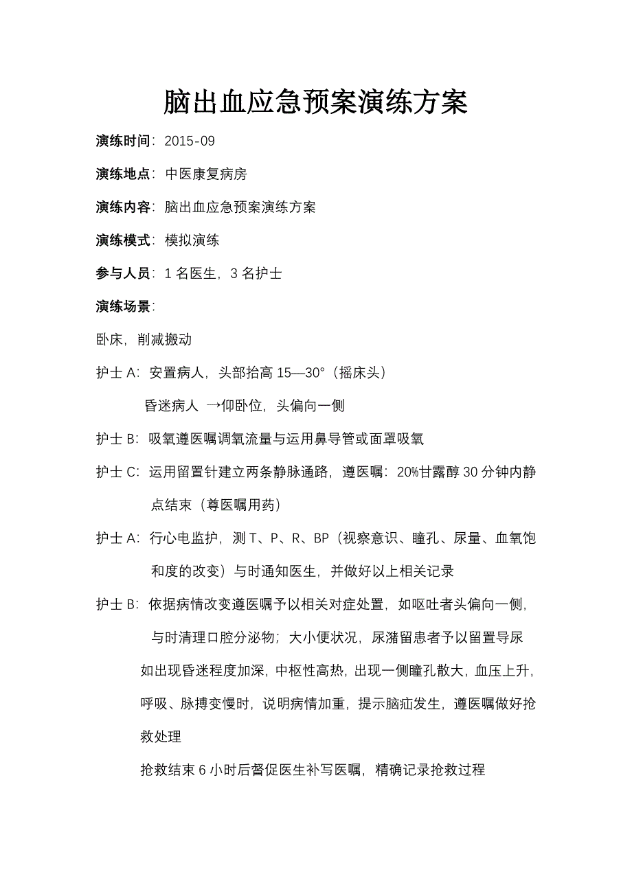 脑出血应急预案演练方案_第1页