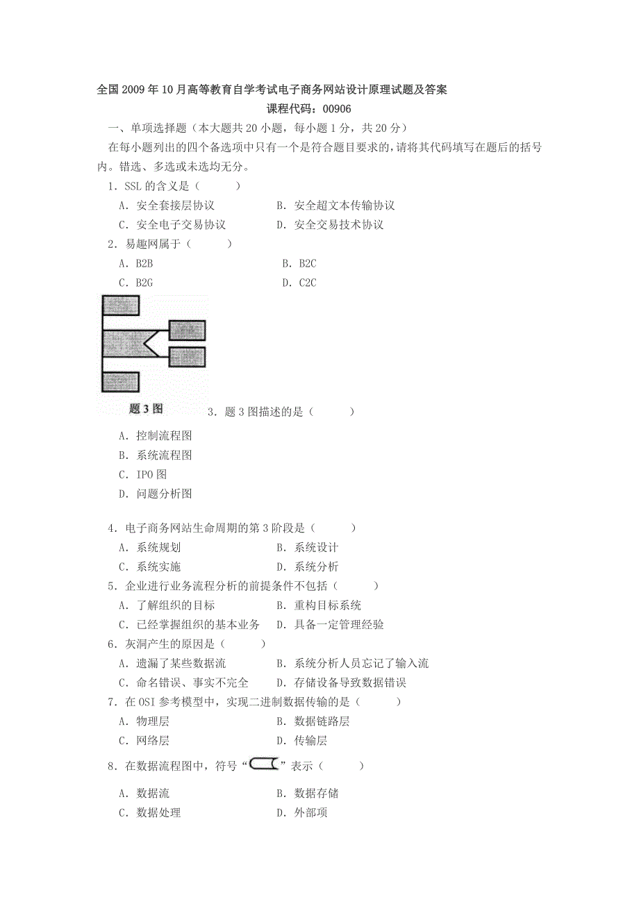 全国10月高等教育自学考试电子商务网站设计原理试题及答案_第1页